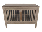 54" Blue And Brown Distressed Wood Sideboard With Two Glass Doors