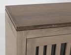 54" Blue And Brown Distressed Wood Sideboard With Two Glass Doors