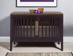 54" Blue And Brown Distressed Wood Sideboard With Two Glass Doors