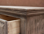 72" Brown Distressed Wood Three Drawer Credenza With Four Doors