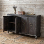 74" Black Distressed Wood Sideboard With Four Doors