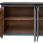 74" Light Blue Sky Blue And Brown Distressed Wood Sideboard With Four Doors