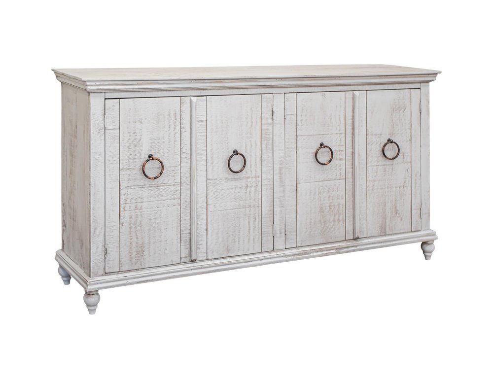 74" Ivory Distressed Wood Sideboard With Four Doors