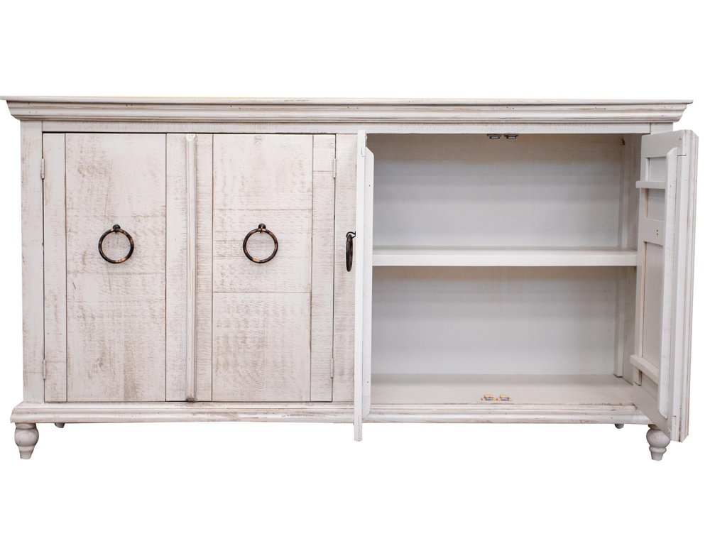 74" Ivory Distressed Wood Sideboard With Four Doors