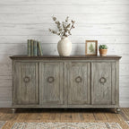 74" Olive Green Distressed Wood Sideboard With Four Doors