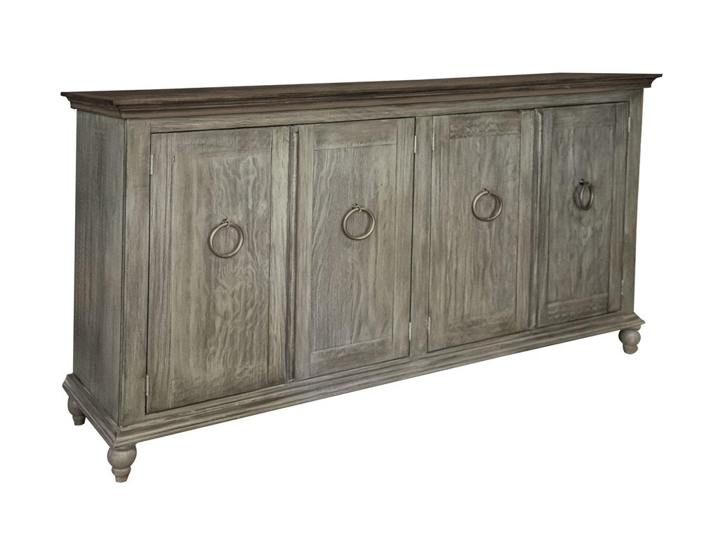 74" Olive Green Distressed Wood Sideboard With Four Doors