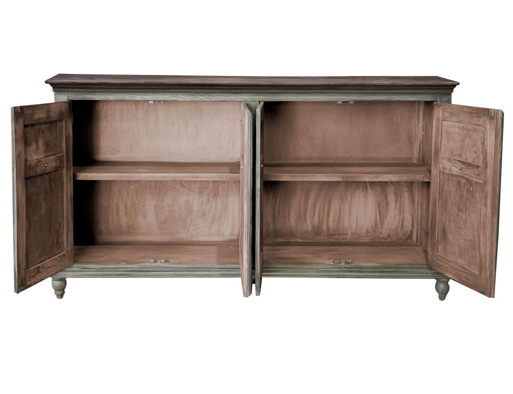 74" Olive Green Distressed Wood Sideboard With Four Doors