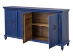 74" Blue And Dark Blue Distressed Wood Sideboard With Four Doors