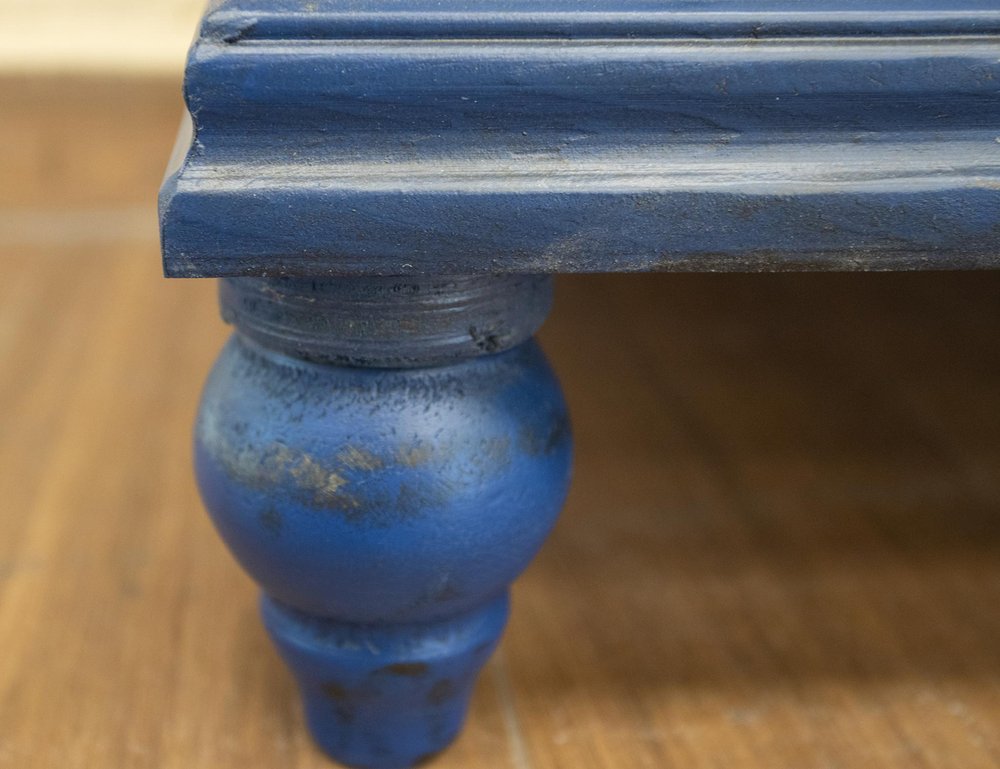 74" Blue And Dark Blue Distressed Wood Sideboard With Four Doors