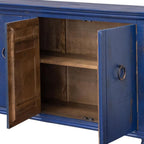 74" Blue And Dark Blue Distressed Wood Sideboard With Four Doors