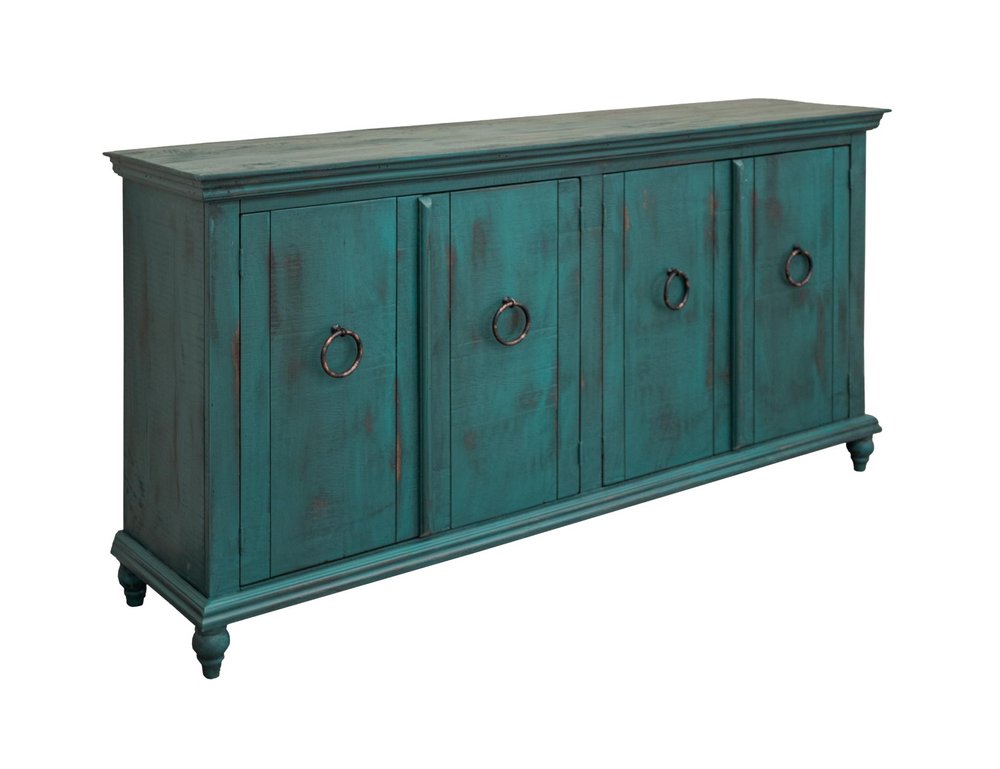 74" Green Distressed Wood Sideboard With Four Doors