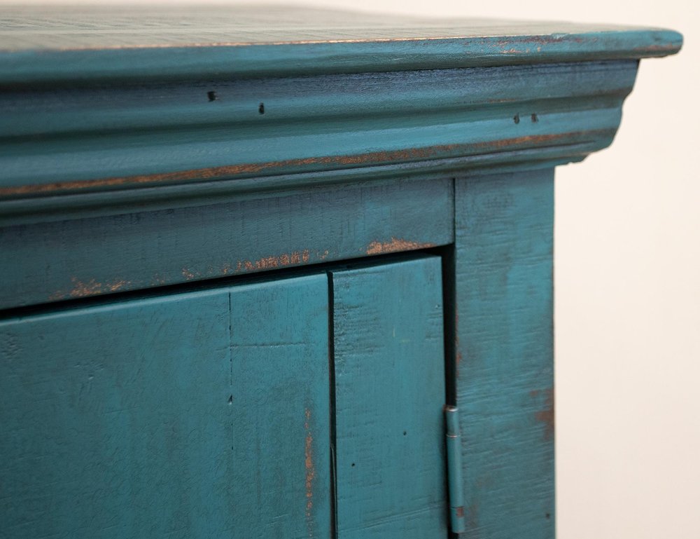 74" Green Distressed Wood Sideboard With Four Doors