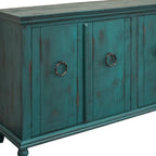 74" Green Distressed Wood Sideboard With Four Doors