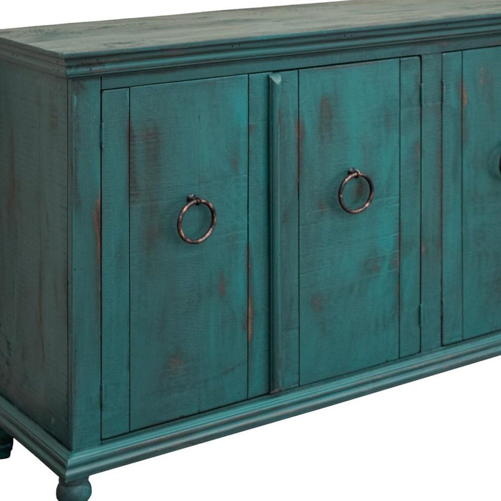 74" Green Distressed Wood Sideboard With Four Doors