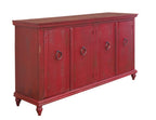 74" Red Distressed Wood Sideboard With Four Doors