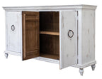 74" White Distressed Wood Sideboard With Four Doors