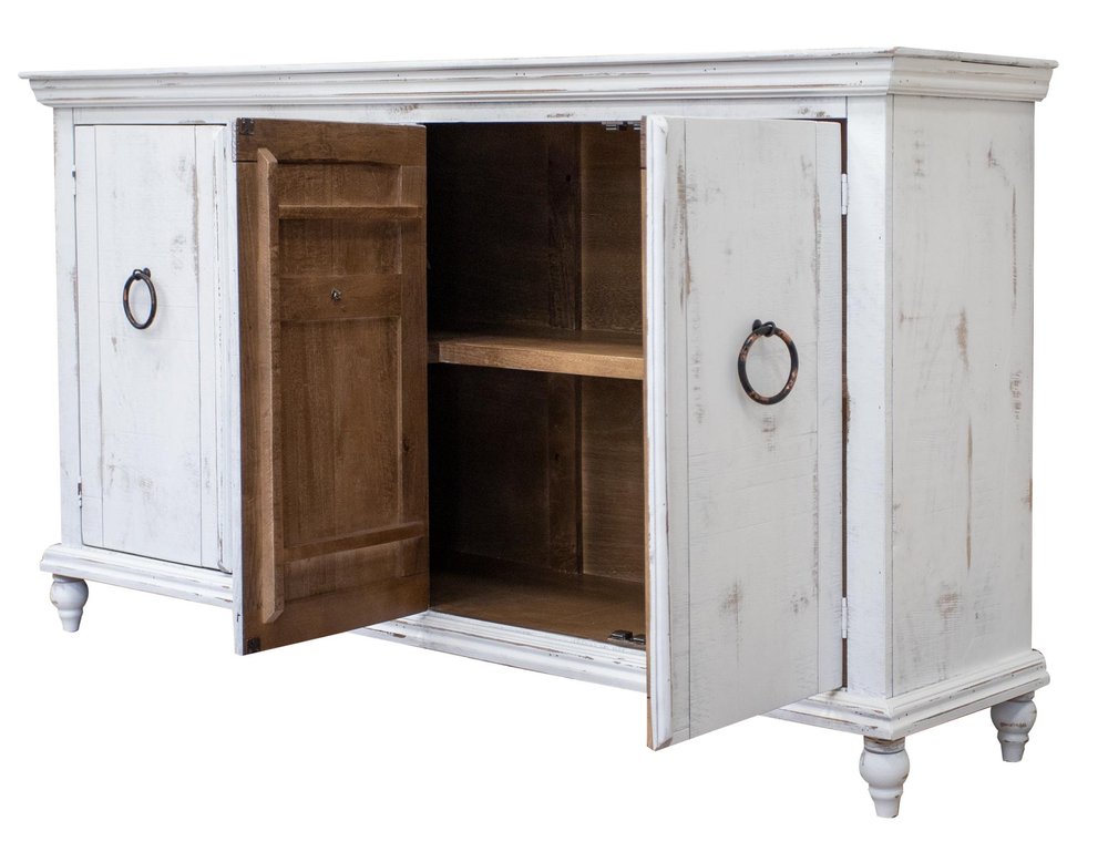 74" White Distressed Wood Sideboard With Four Doors
