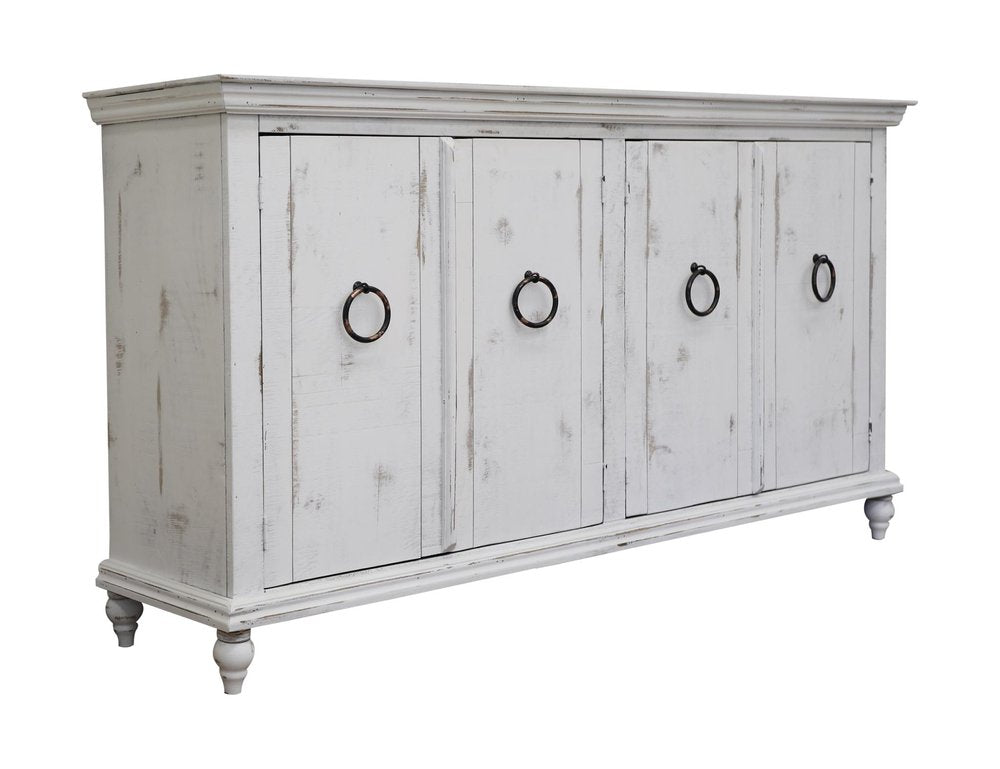 74" White Distressed Wood Sideboard With Four Doors