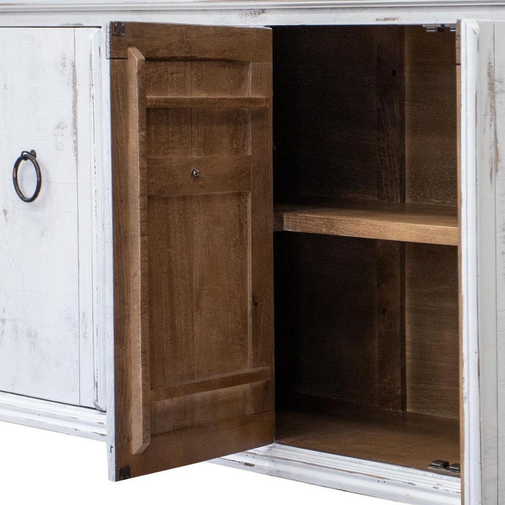74" White Distressed Wood Sideboard With Four Doors