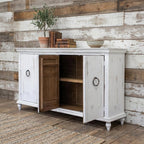 74" White Distressed Wood Sideboard With Four Doors