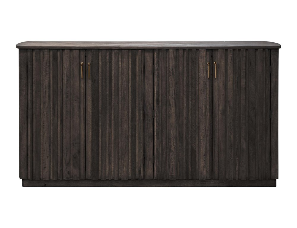 61" Black Distressed Wood Sideboard With Four Doors
