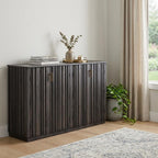 61" Black Distressed Wood Sideboard With Four Doors