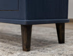 71" Dark Blue Distressed Wood Sideboard With Four Glass Doors