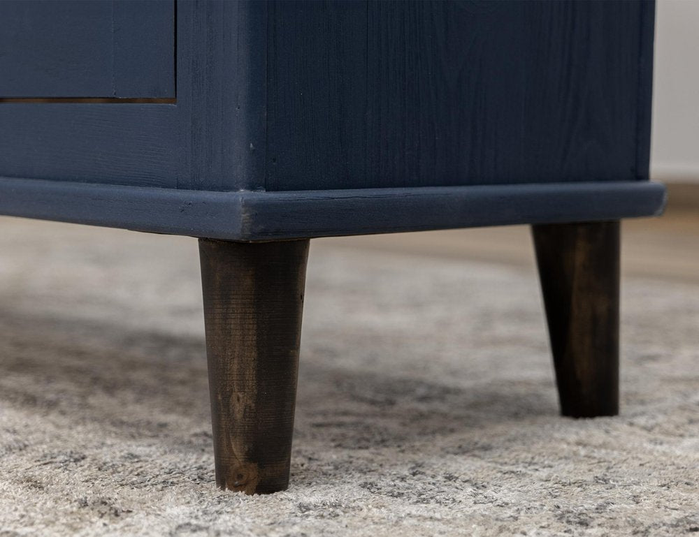 71" Dark Blue Distressed Wood Sideboard With Four Glass Doors