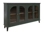 71" Green Distressed Wood And Glass Sideboard With Four Glass Doors