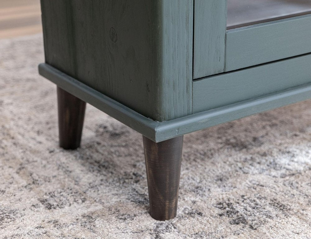 71" Green Distressed Wood And Glass Sideboard With Four Glass Doors