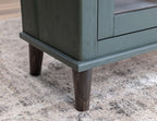 71" Green Distressed Wood And Glass Sideboard With Four Glass Doors