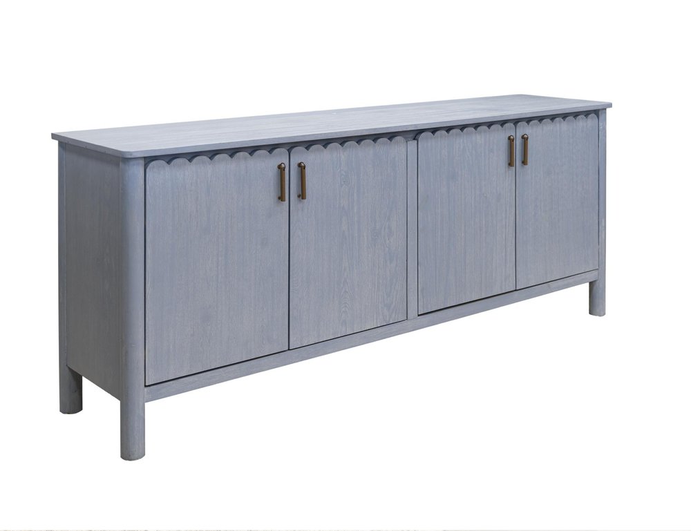 76" Light Blue Distressed Wood Credenza With Four Doors