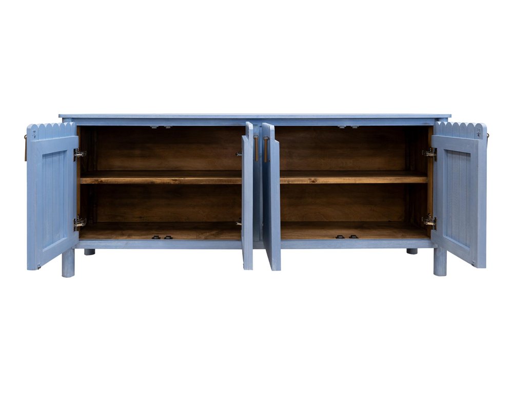 76" Light Blue Distressed Wood Credenza With Four Doors