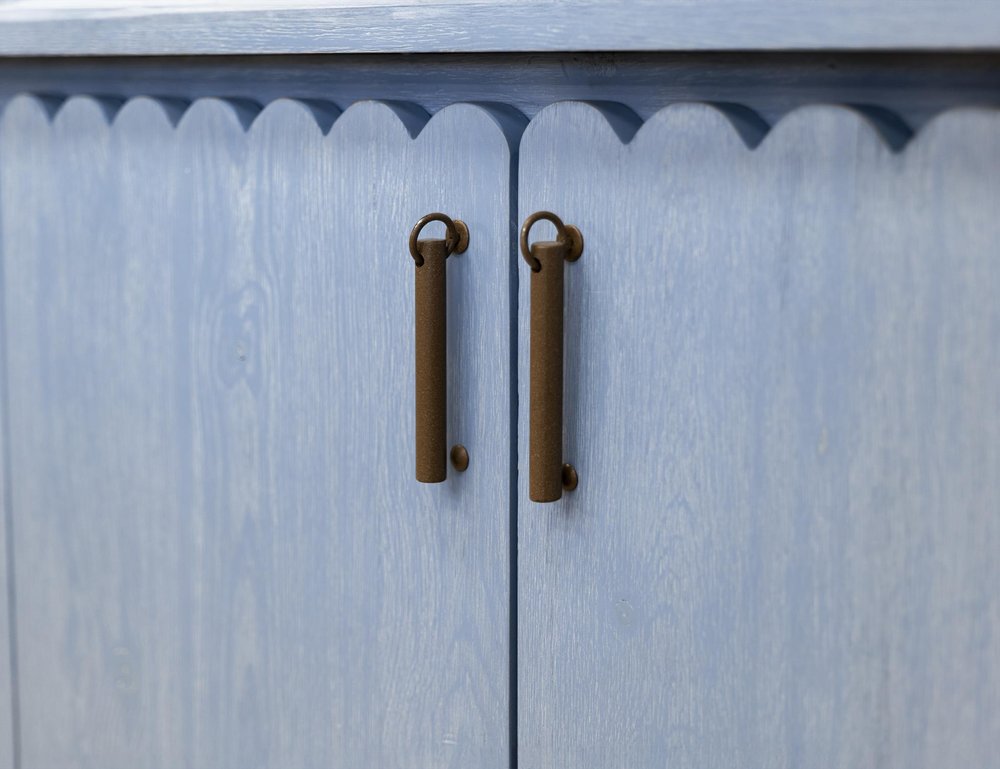76" Light Blue Distressed Wood Credenza With Four Doors