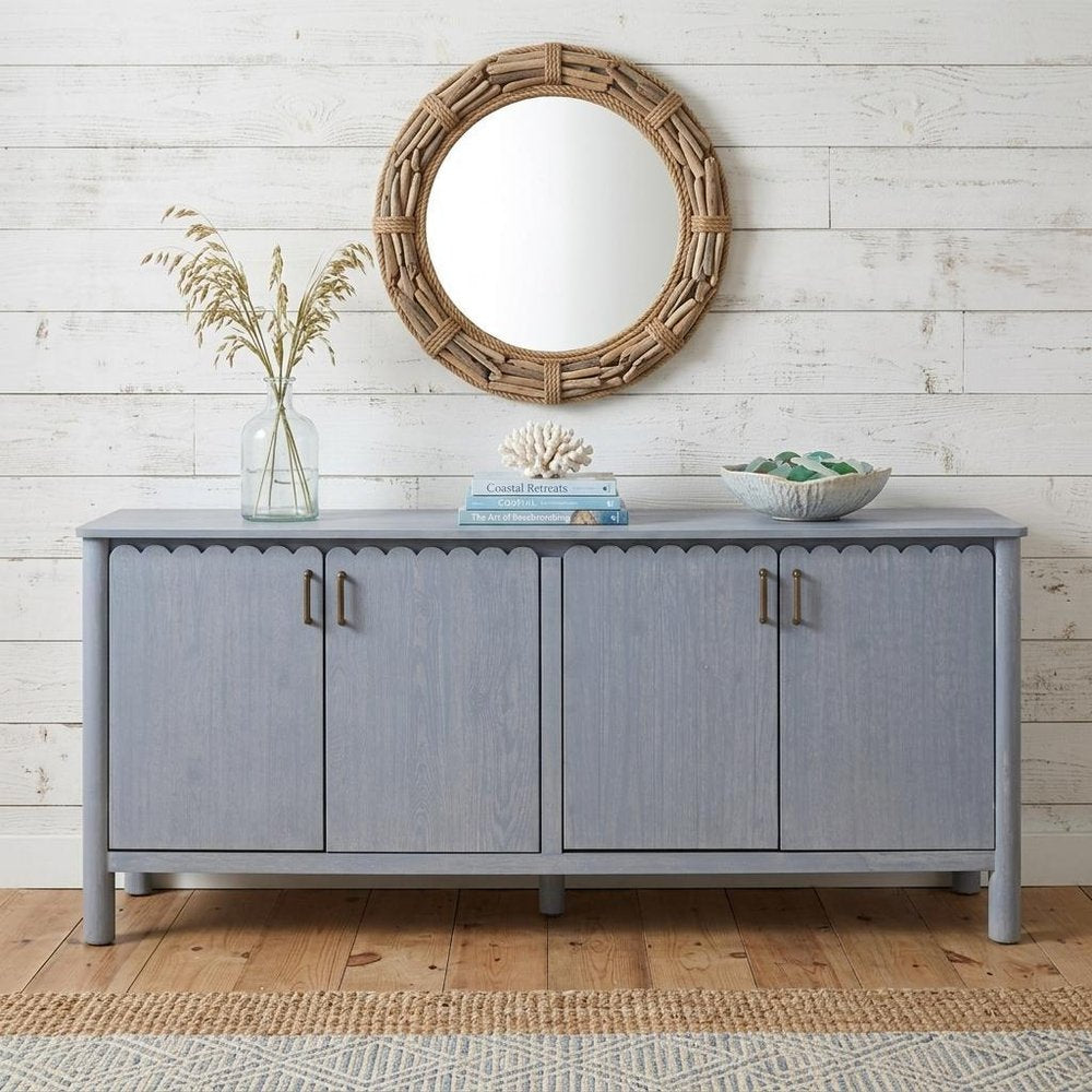 76" Light Blue Distressed Wood Credenza With Four Doors