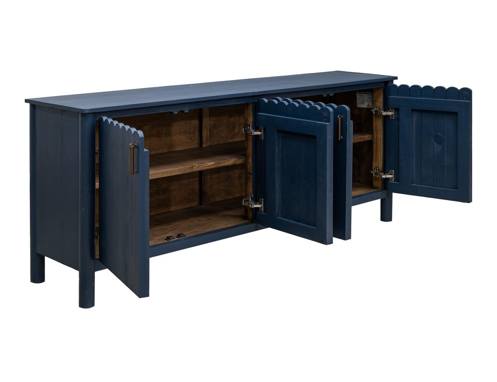 76" Dark Blue Distressed Wood Sideboard With Four Doors