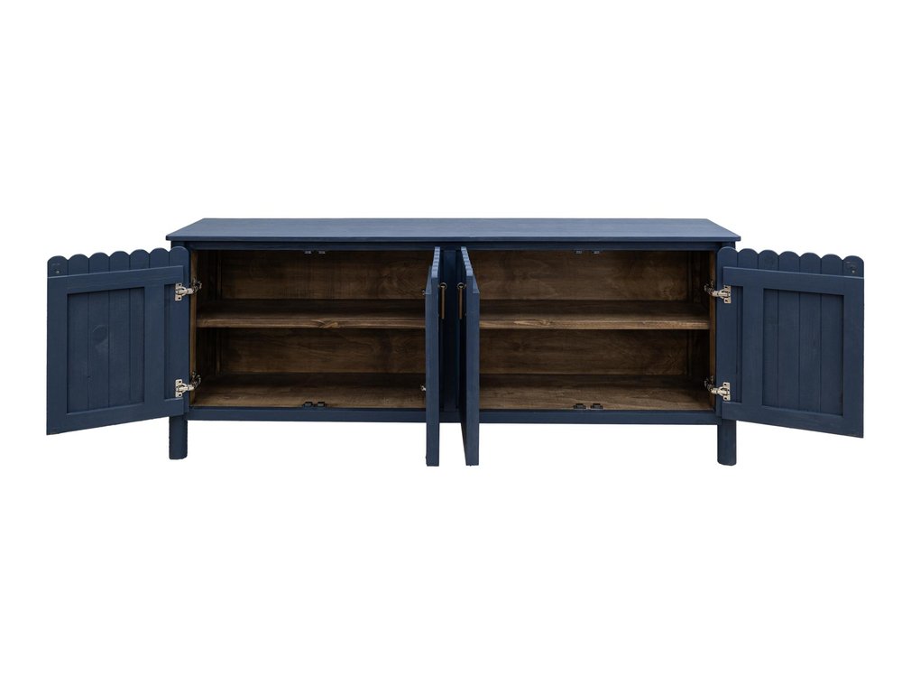 76" Dark Blue Distressed Wood Sideboard With Four Doors