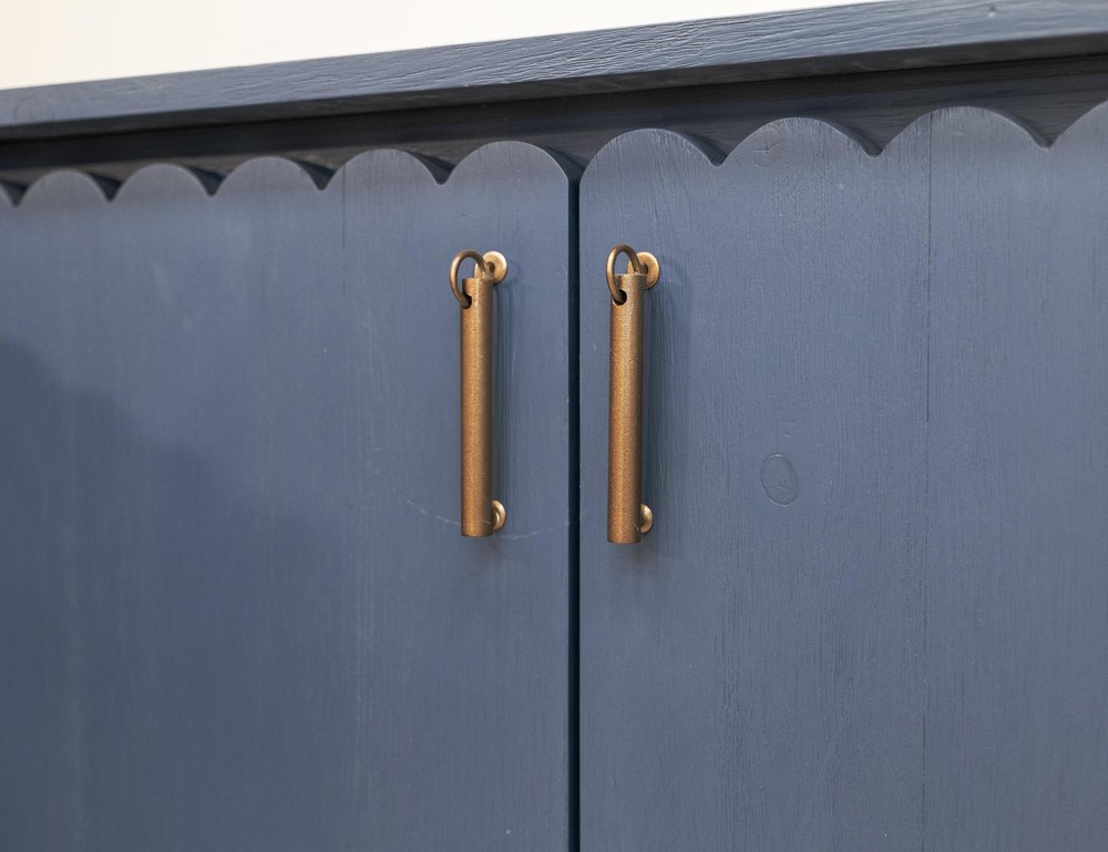 76" Dark Blue Distressed Wood Sideboard With Four Doors