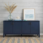 76" Dark Blue Distressed Wood Sideboard With Four Doors