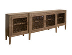107" Brown Distressed Wood Sideboard With Four Glass Doors