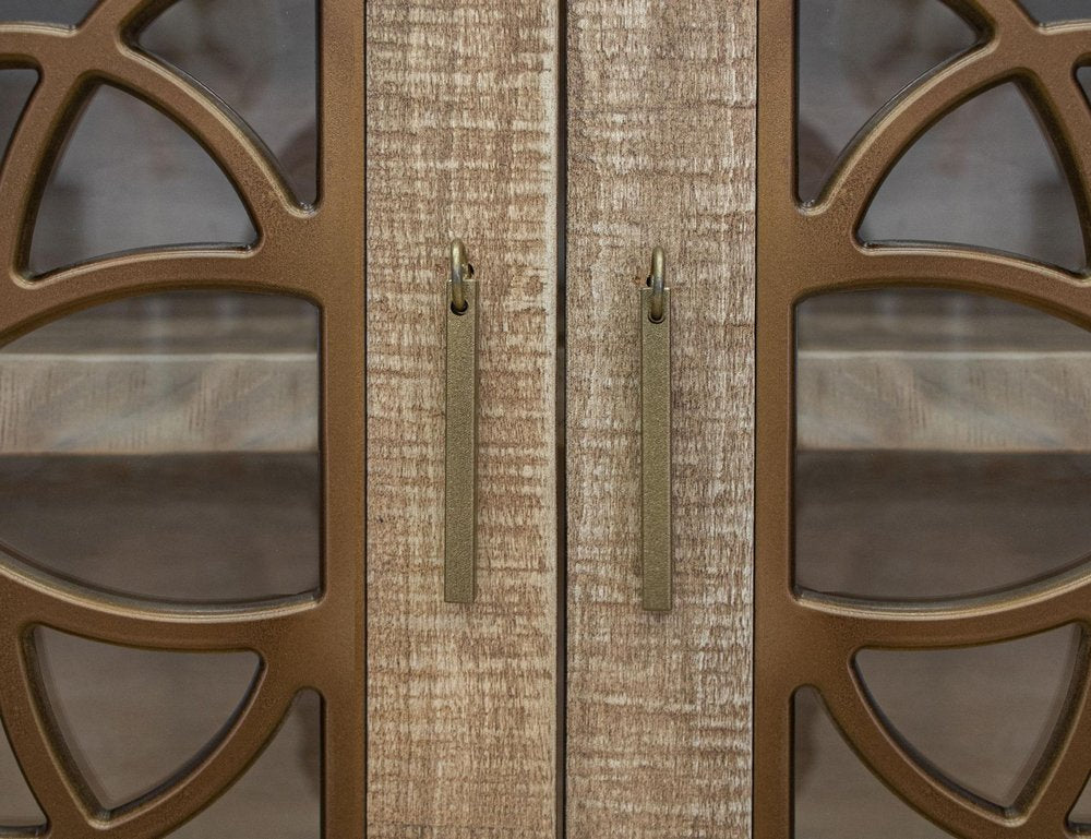 107" Brown Distressed Wood Sideboard With Four Glass Doors