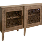 107" Brown Distressed Wood Sideboard With Four Glass Doors