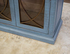 77" Blue Distressed Wood Sideboard With Four Glass Doors