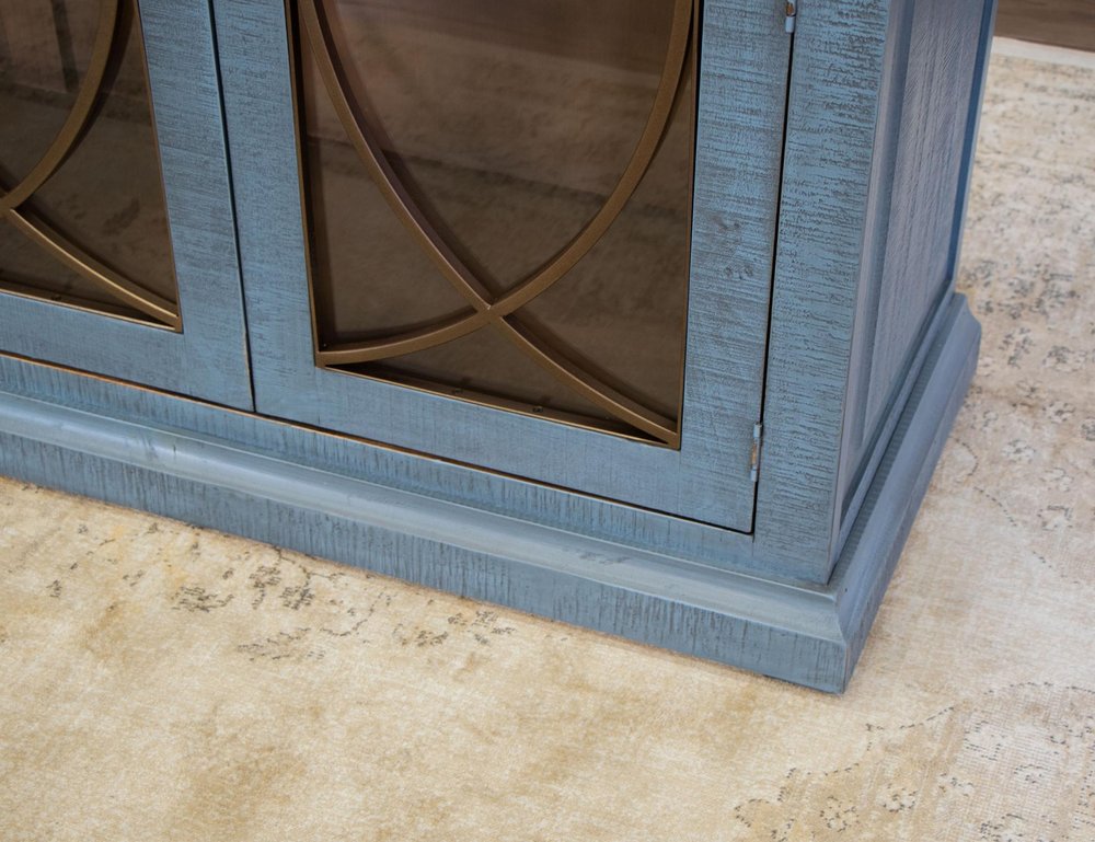 77" Blue Distressed Wood Sideboard With Four Glass Doors