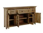 68" Light Brown Distressed Solid Wood And Wood Three Drawer Sideboard With Four Glass Doors