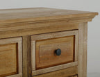 68" Light Brown Distressed Solid Wood And Wood Three Drawer Sideboard With Four Glass Doors