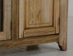 68" Light Brown Distressed Solid Wood And Wood Three Drawer Sideboard With Four Glass Doors