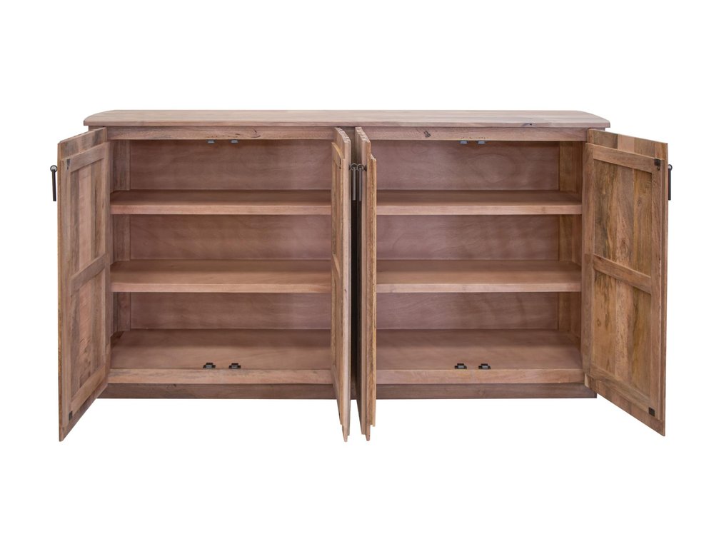 61" Brown Distressed Wood Sideboard With Four Doors