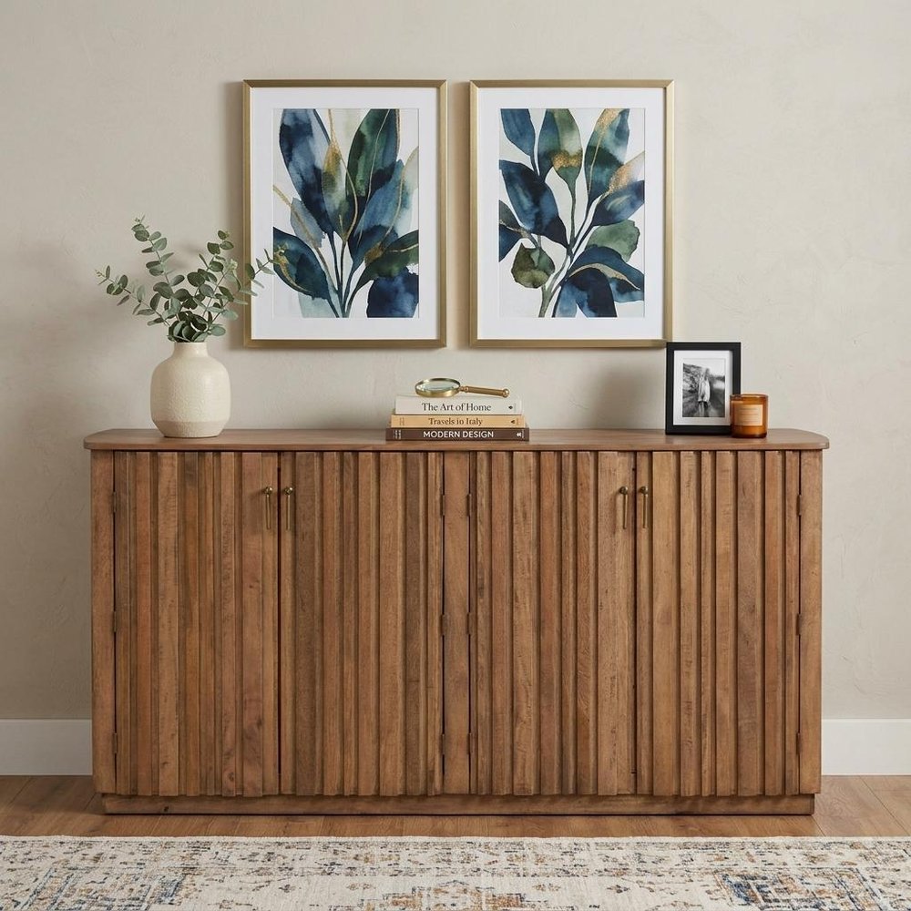 61" Brown Distressed Wood Sideboard With Four Doors