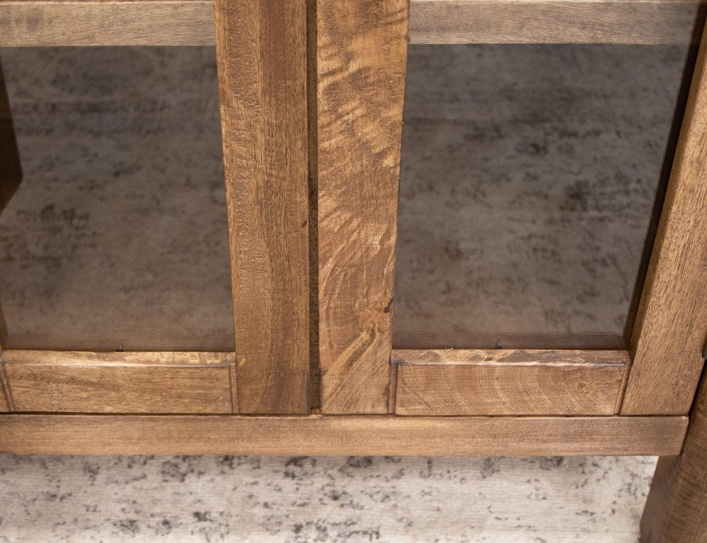 73" Brown Distressed Wood Sideboard With Six Glass Doors